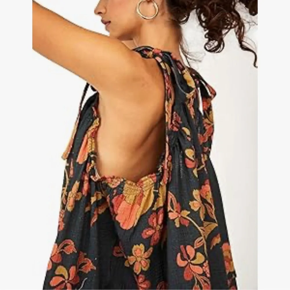FREE PEOPLE Fluer Floral Printed Tunic Dress Top Sundress Beach‎ Summer Sz XS